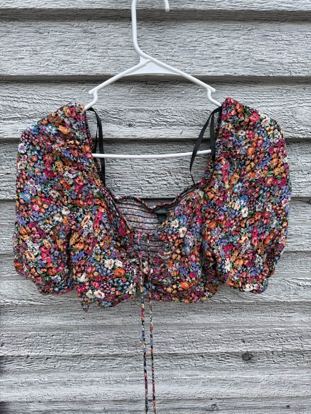 wild fable Floral Puff-Sleeve Crop Top - Multicolor